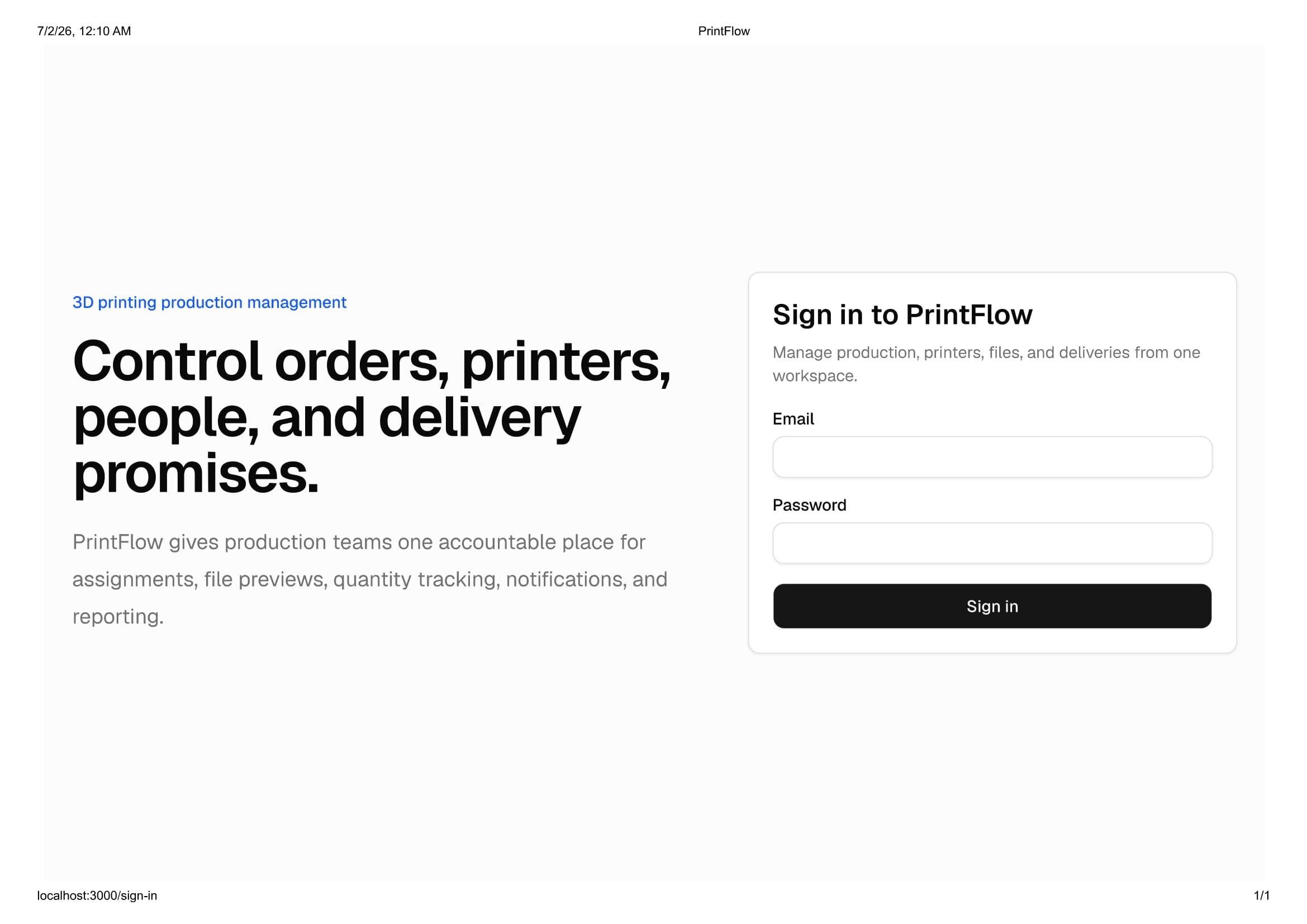 PrintFlow – 3D Printing Production Management System