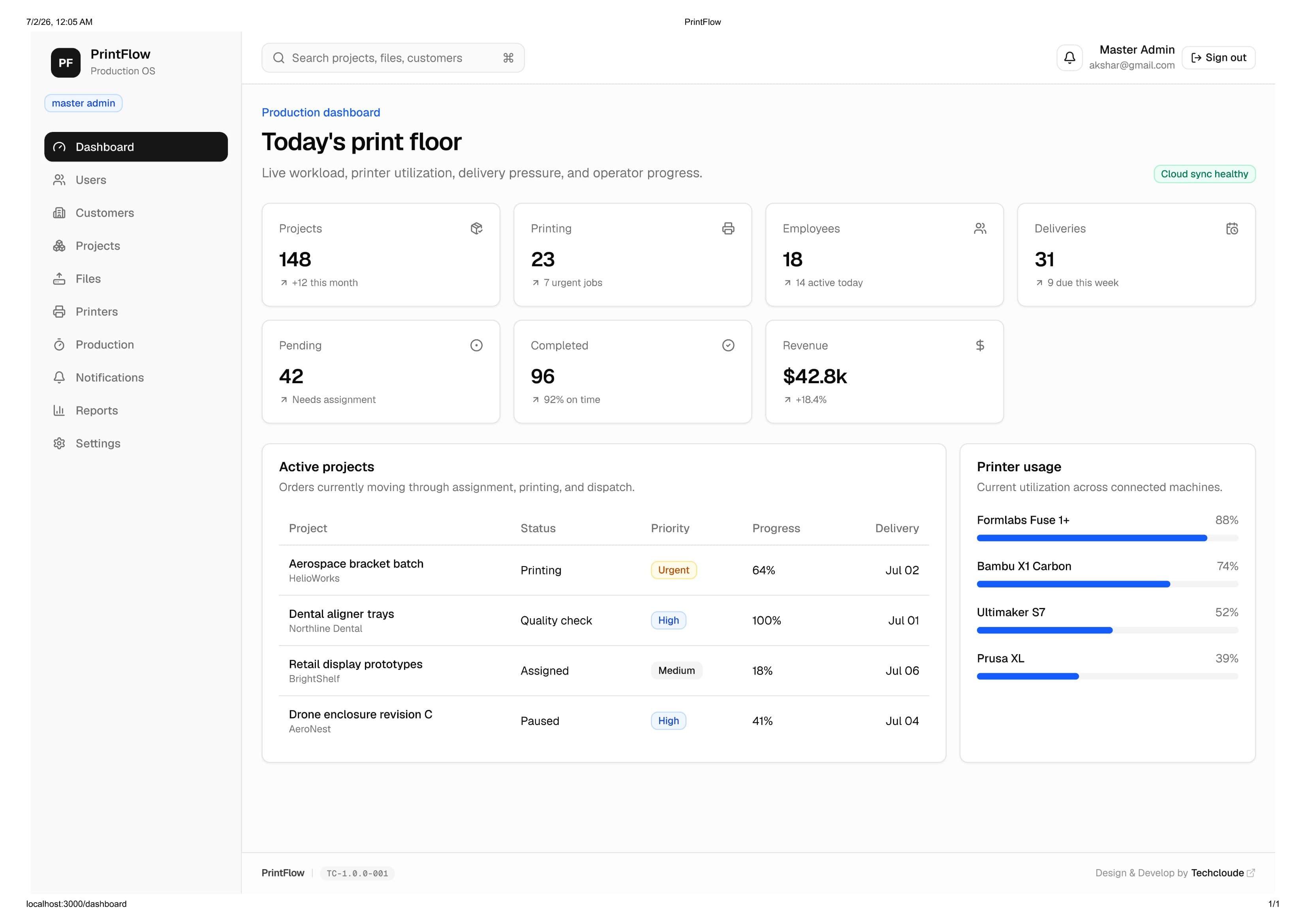PrintFlow – 3D Printing Production Management System screenshot 1
